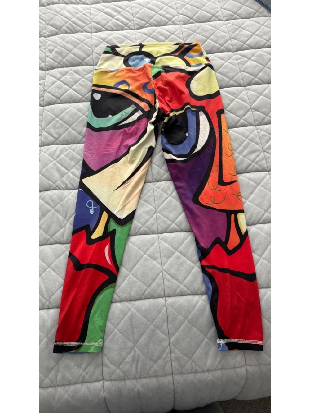 Abstract Pop Art Face Print High Waist Cropped Leggings Yoga Festival Size S - Picture 2 of 5